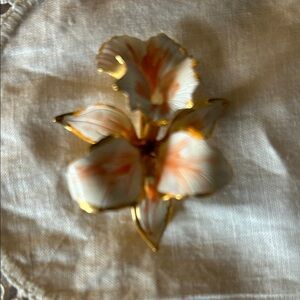 Cerrito Orchid Brooch with Gold Trim - White & Peach